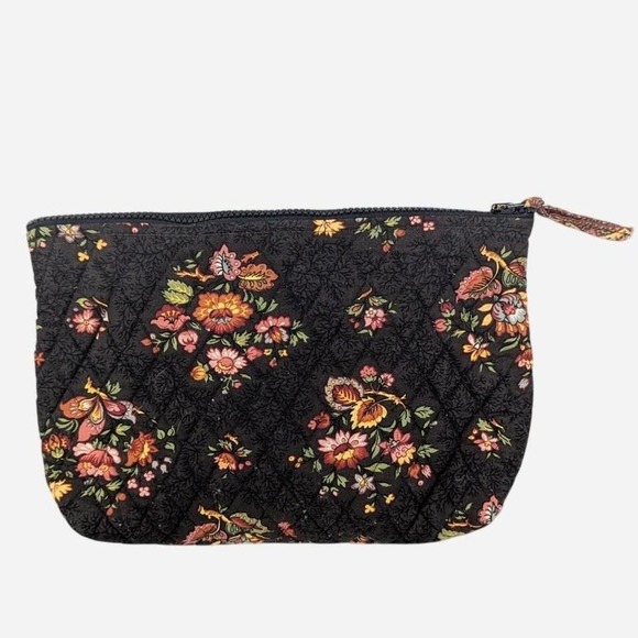 Vera Bradley Quilted Cosmetic Bag Floral Brown Pink Orange 11.5 x 8.5 - Picture 2 of 4